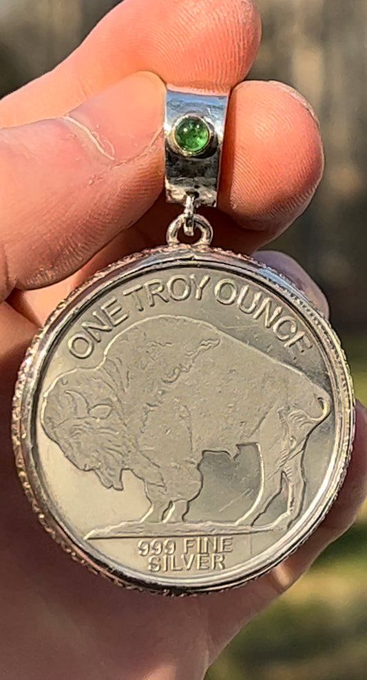 Silver liberty buffalo pendant
